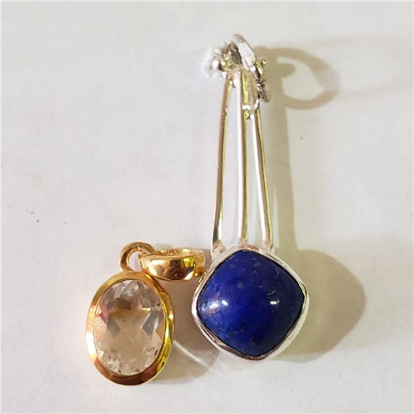 SILVER LOT OF 2 LAPIS LAZULI TOPAZ PENDANT