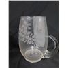 Image 8 : Etched Glass "Hilo" Pitcher w/ Handle & Flower Design & 4 Collins Glasses