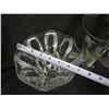 Image 8 : Qty 3 Glass Vases: Tall Tulip Design, Etched Leaf Footed & Round Circle Design
