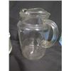 Image 8 : Qty 5 Glass Vessels: 2 Pitchers, Container w/ Lid, Footed Dish, etc