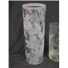 Image 2 : Qty 3 Etched Glass Vases w/ Floral Design 12"/14"/19"H