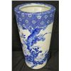 Image 1 : Asian Cobalt Vase or Umbrella Stand w/ Floral Design 8' Diameter x 17.5"H
