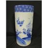 Image 4 : Asian Cobalt Vase or Umbrella Stand w/ Floral Design 8' Diameter x 17.5"H