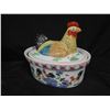 Image 2 : White Chicken Motif Bowl w/ Bird Lid 9"L x 8"H
