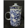 Image 2 : EI-Long Art Ceramics Cobalt Blue Floral Design Tea Cup w/ Porcelain Strainer & Lid 5.5"H