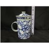 Image 8 : EI-Long Art Ceramics Cobalt Blue Floral Design Tea Cup w/ Porcelain Strainer & Lid 5.5"H