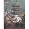 Image 2 : Framed Pagoda Painting, Oil on Canvas, Signed by Artist K. Suzuki 26"x30"