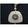 Image 2 : Braided Necklace w/ White Natural Stone & Asian Coin Pendant & Tassel 18"L