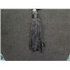 Image 2 : Braided Necklace w/ Round Gray Stone & Asian Coin Pendent, Beads & Tassel 19"L