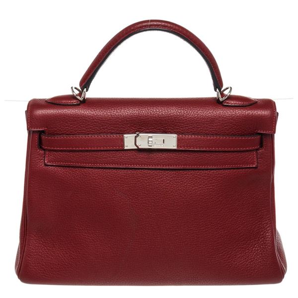 Hermes Wine Red Leather Kelly Handbag