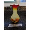 Image 2 : 8” FLUTED TOP BEAUTIFUL END OF THE DAY GLASS HAND BLOWN VASE