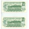 Image 2 : Lot of 2 1973 $1 notes with Consecutive Serial Numbers. Lawson-Bouey signatures. EAK Prefix. Serial 