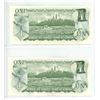 Image 2 : Lot of 2 1973 $1 notes with Consecutive Serial Numbers. Crow-Bouey signatures. BCT Prefix. Serial Nu