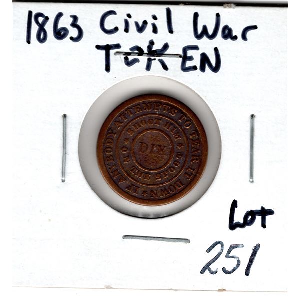 1863 AMERICAN COPPER CIVIL WAR TOKEN