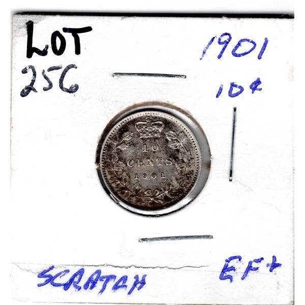 1901 EF+ 10 CENTS SCRATCHES ON BUST