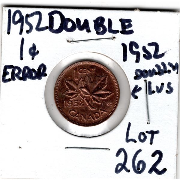 1952 OVER 1952 ONE CENT ERROR SCARCE
