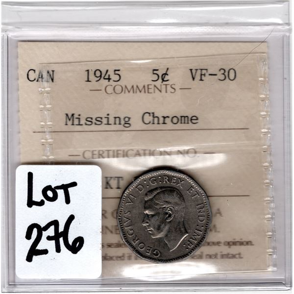 1945 ICCS MISSING CHROME 5 CENTS
