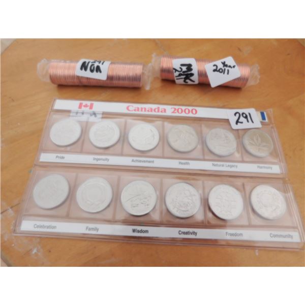 ROLL OF MAGNETIC AND NON-MAGNETIC 2011 1 CENTS & 1999 25 CENT SET