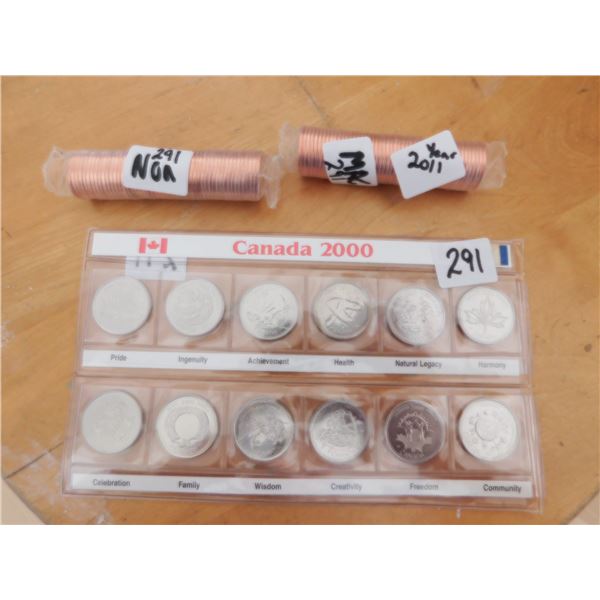 ROLL OF MAGNETIC AND NON-MAGNETIC 2011 1 CENTS & 2000 25 CENT SET