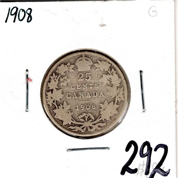1908 LOW MINTAGE  25 CENT
