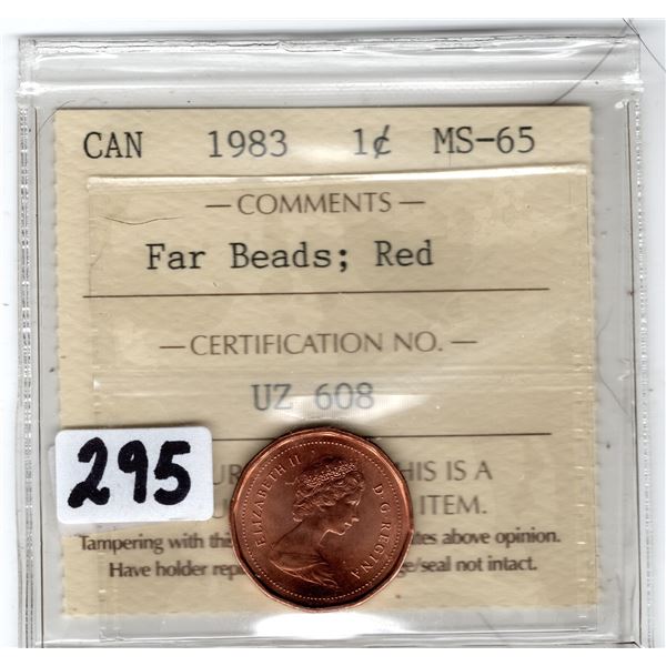 1983 FAR BEADS RED 1 CENT ICCS MS65