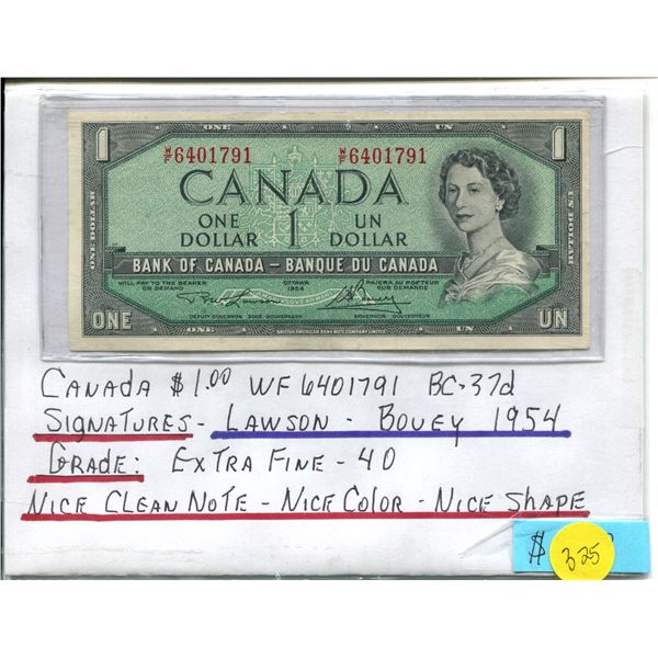 Bank of Canada $1 Note -1954