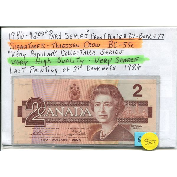 Bank of Canada $2 Note - 1986