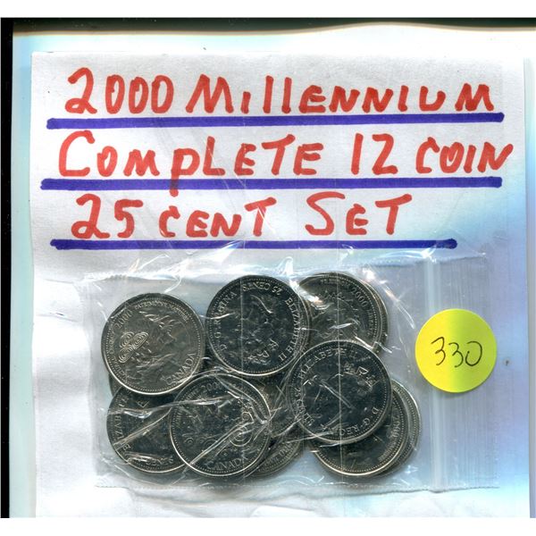 2000 Millennium Complete 12 Coin 25 Cent Set