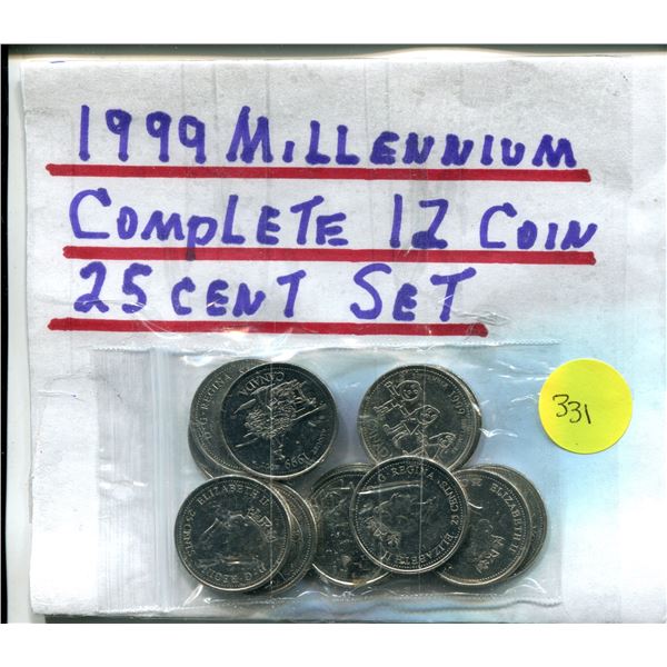 1999 Millennium Complete 12 Coin 25 Cent Set