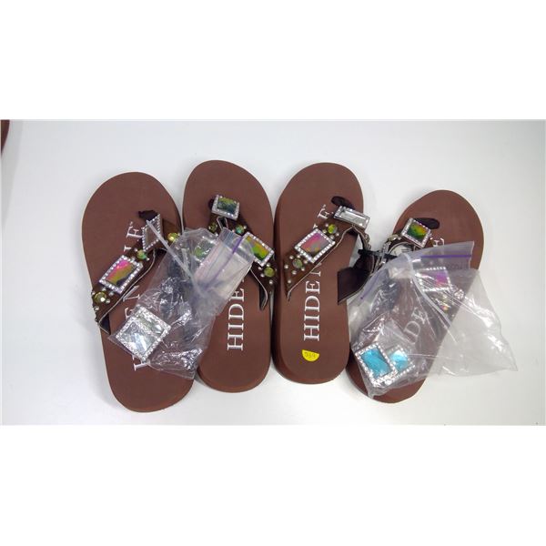 (2) Flip flops (Size: Large with extra jewels/some broken)