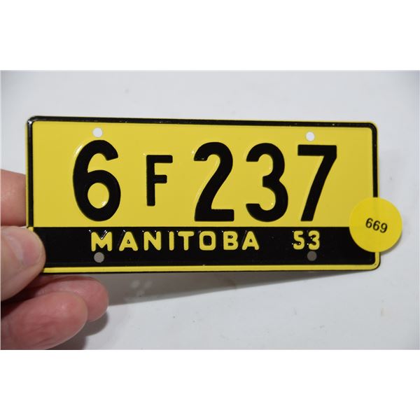 Manitoba Wheaties 1953 License plate