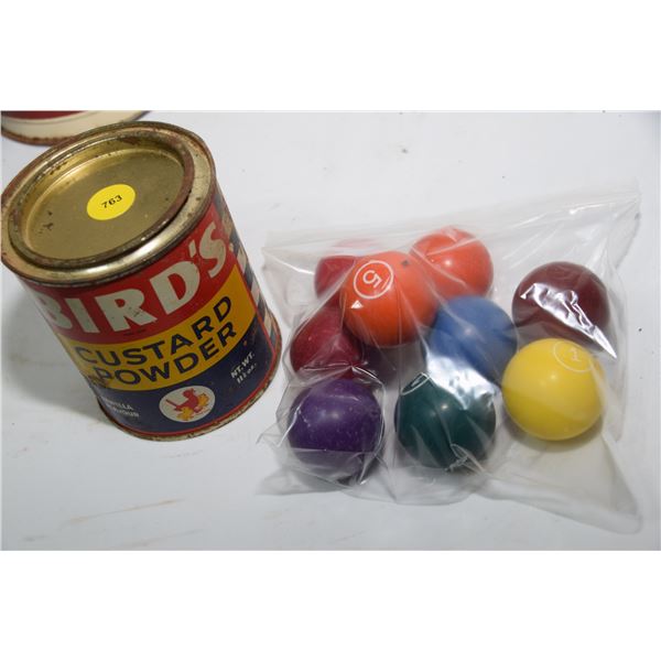 Tins & pool balls