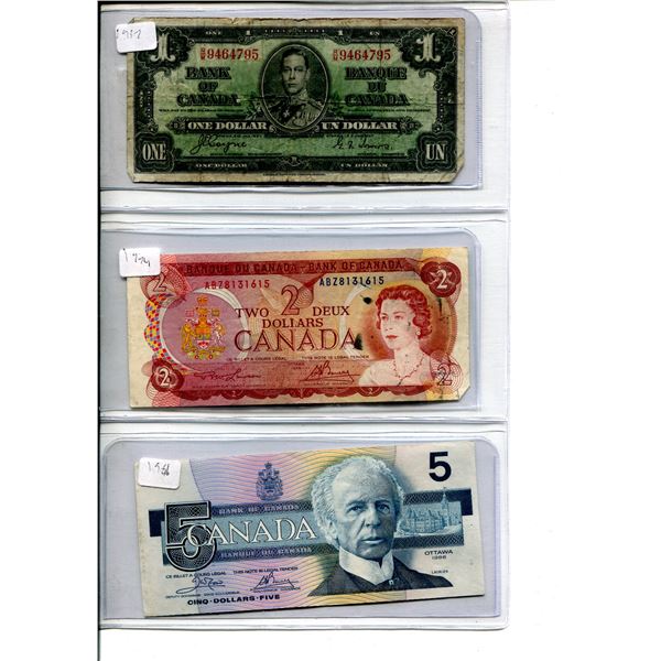 $1-$50 Bank of Canada Notes (1937, 1974, 1986, 1971, 1954, 1988)