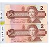 Image 1 : 1986; 2 sequential two dollar bills (SN EGN8792618 and EGN8792619); gem UNC