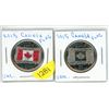 Image 1 : 2015 50 years Canada flag quarters 1 coloured 1 plain UNC