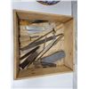 Image 2 : Cut down wooden butter box full of old chisels and tools