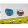 Image 2 : Hand Blown Glass Bead Copper Earrings and 2 Glass + Copper Rings - Size 6