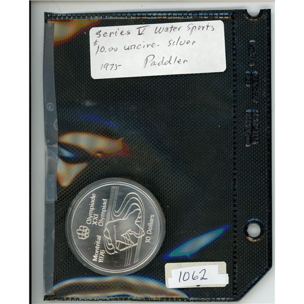 CANADA 1975  $10.00 SERIES V UNCIRC. SILVER OLYMPIC WATER SPORT PADDLER