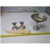 Image 1 : Sterling silver candy dish 5.5” high x 5.5” across (crack at stem-bowl junction) + pair sterling sil