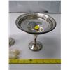 Image 3 : Sterling silver candy dish 5.5” high x 5.5” across (crack at stem-bowl junction) + pair sterling sil