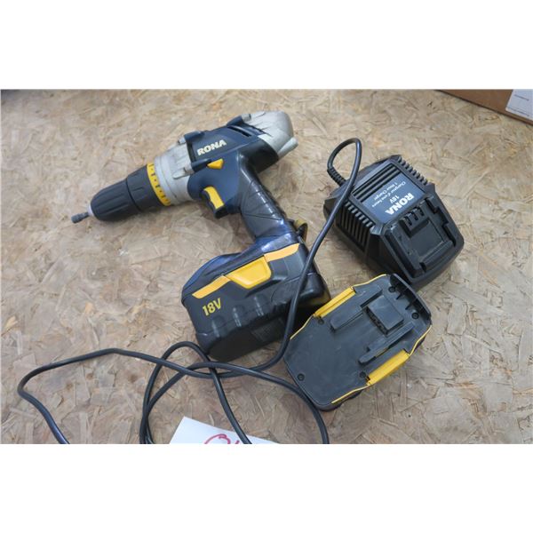 Rona 18V Cordless Drill w/ 2 Batteries & Charger