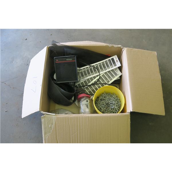 Box of Handyman Items - Vents, Nails Clips, Etc.
