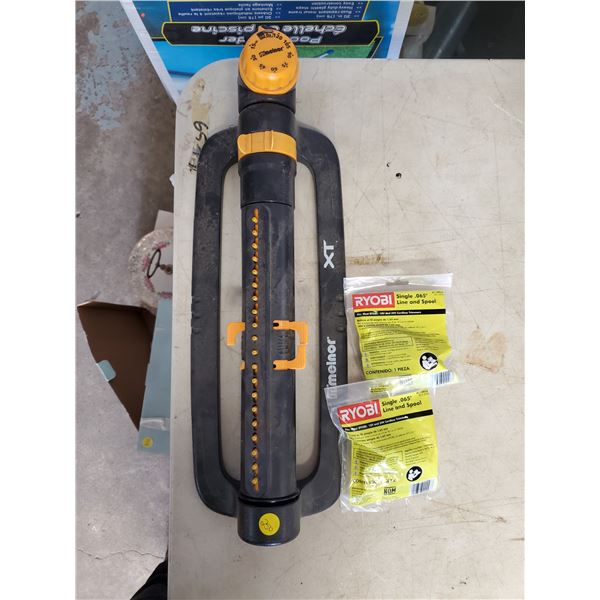 lawn sprinkler & 2 ryobi weed trimmer spools