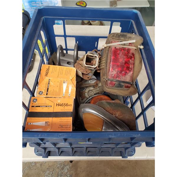 box of headlights, other lights, 2 u bolts for 2500 lb axles