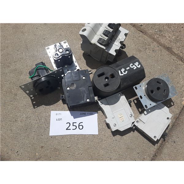 Box of Electrical Plugs & Breakers