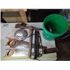 Image 1 : Bucket of Misc. Tools - Handsaws, Pickaxe, Pumps