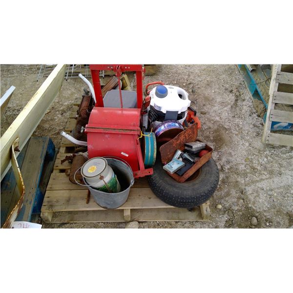 Pallet of Chainsaws, Gas Can, Vintage Electric Motor, etc.