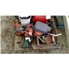 Image 3 : Pallet of Chainsaws, Gas Can, Vintage Electric Motor, etc.