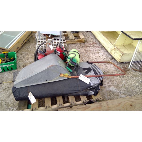 Pallet of Shovel, Tarp, Fire Extinguishers, Sprayer, etc.