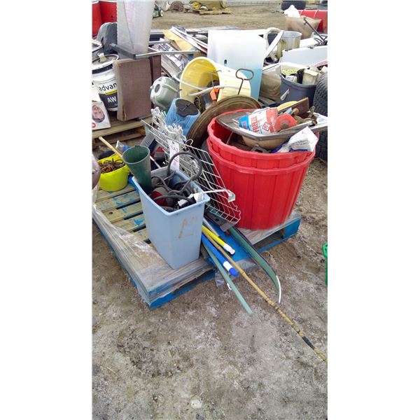Pallet of Brooms, Brushes, Vehicle Parts, Misc.